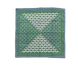 Vintage Ornate Italian Green Blue Geometric Polyester Scarf Headwear